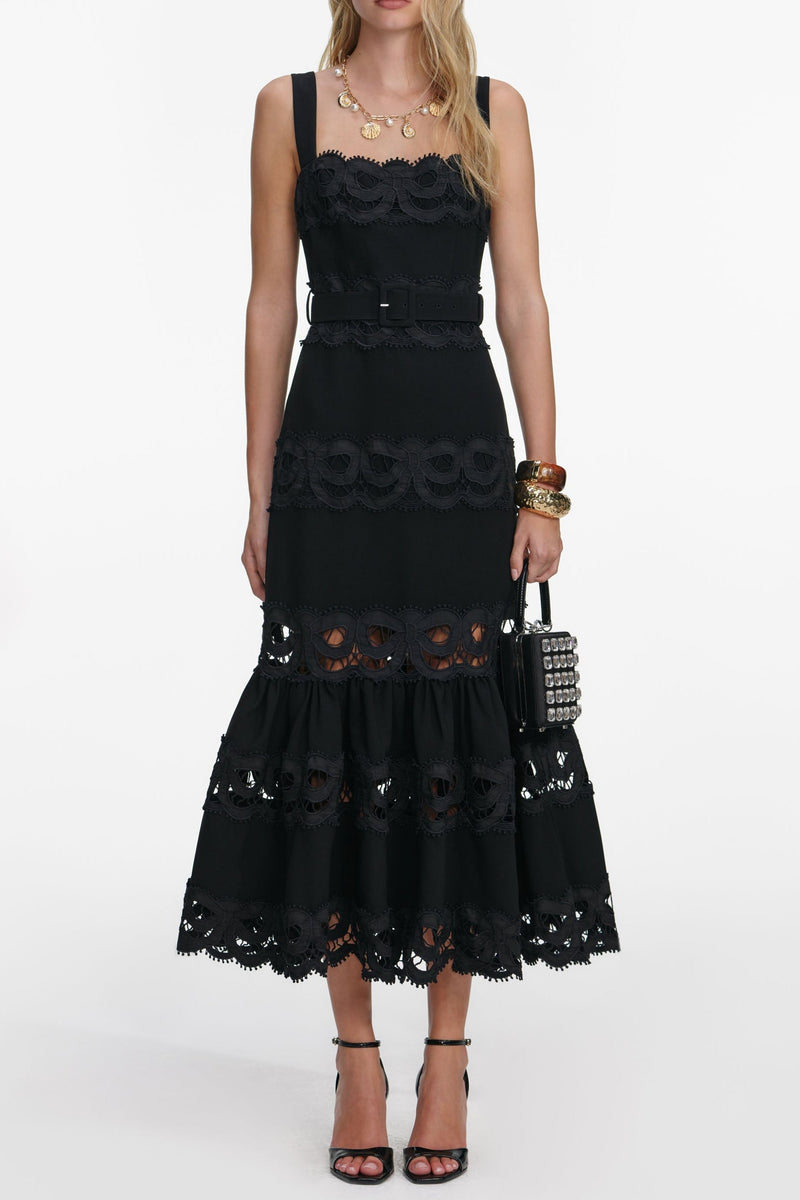 rae Black Crepe Midi Dress