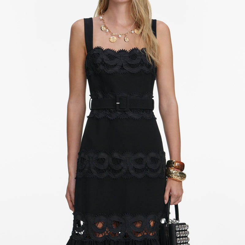 rae Black Crepe Midi Dress