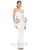 LILLIAN WAIST FLOWER RUFFLE EMBELLISHED CUT OUT MAXI DRESS