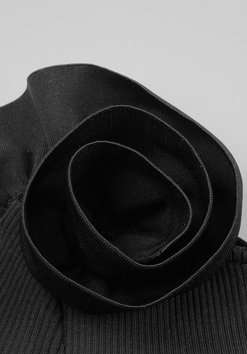 RUFFLE LONG SLEEVE RIBBED TWO PIECE MAXI DRESS BLACK