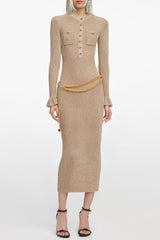 lauren Gold Lurex Ribbed Knit Midi Dress