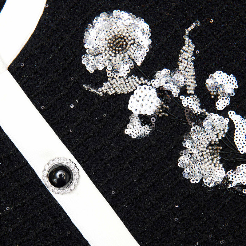 Black Floral Textured Knit Jacket