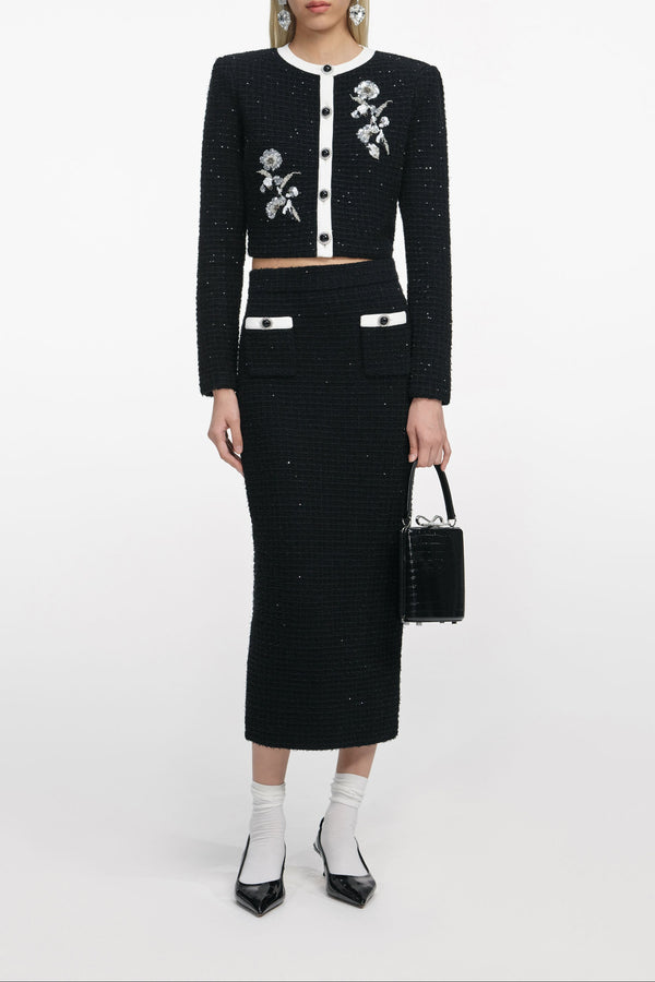 Black Floral Textured Knit Jacket