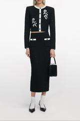 Black Textured Knit Midi Skirt