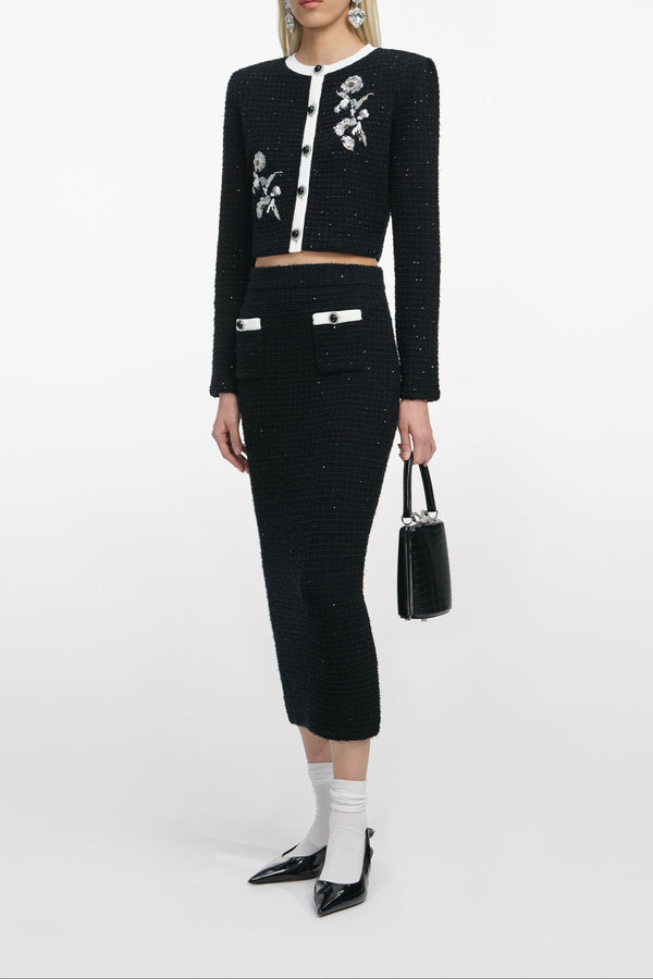 Black Floral Textured Knit Jacket