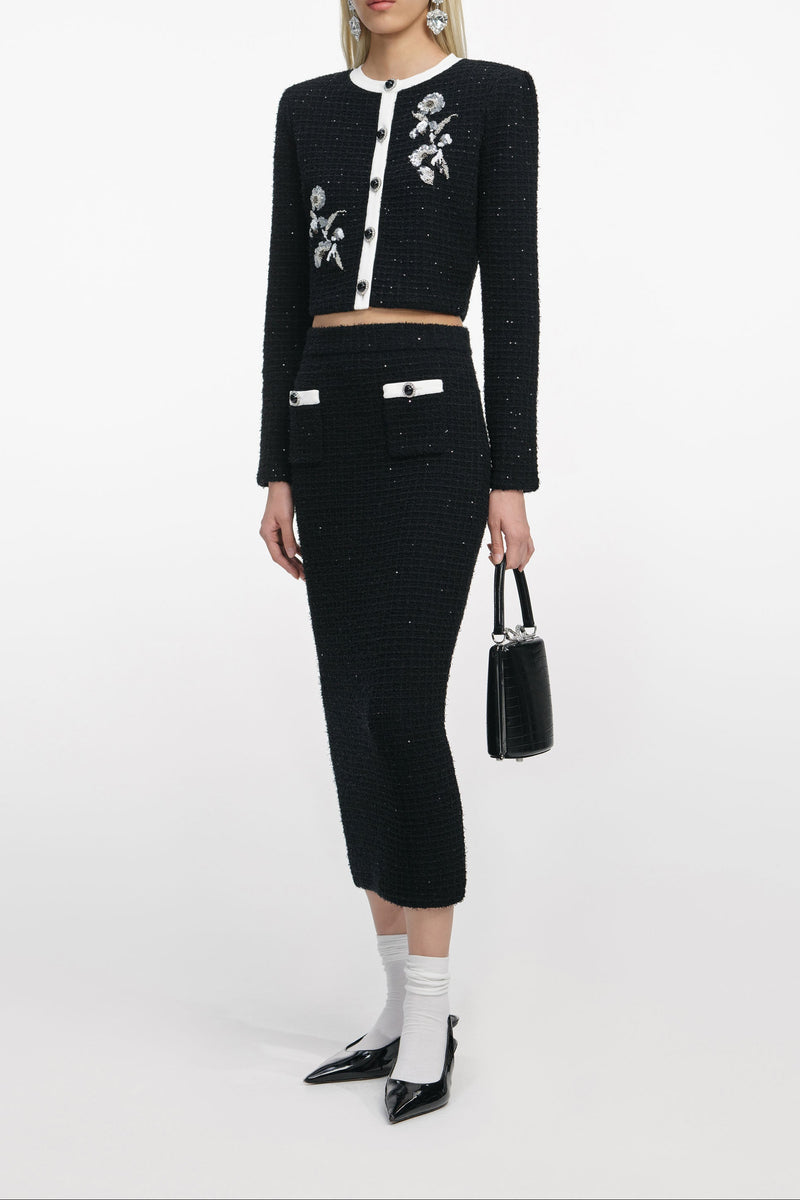 Black Floral Textured Knit Jacket