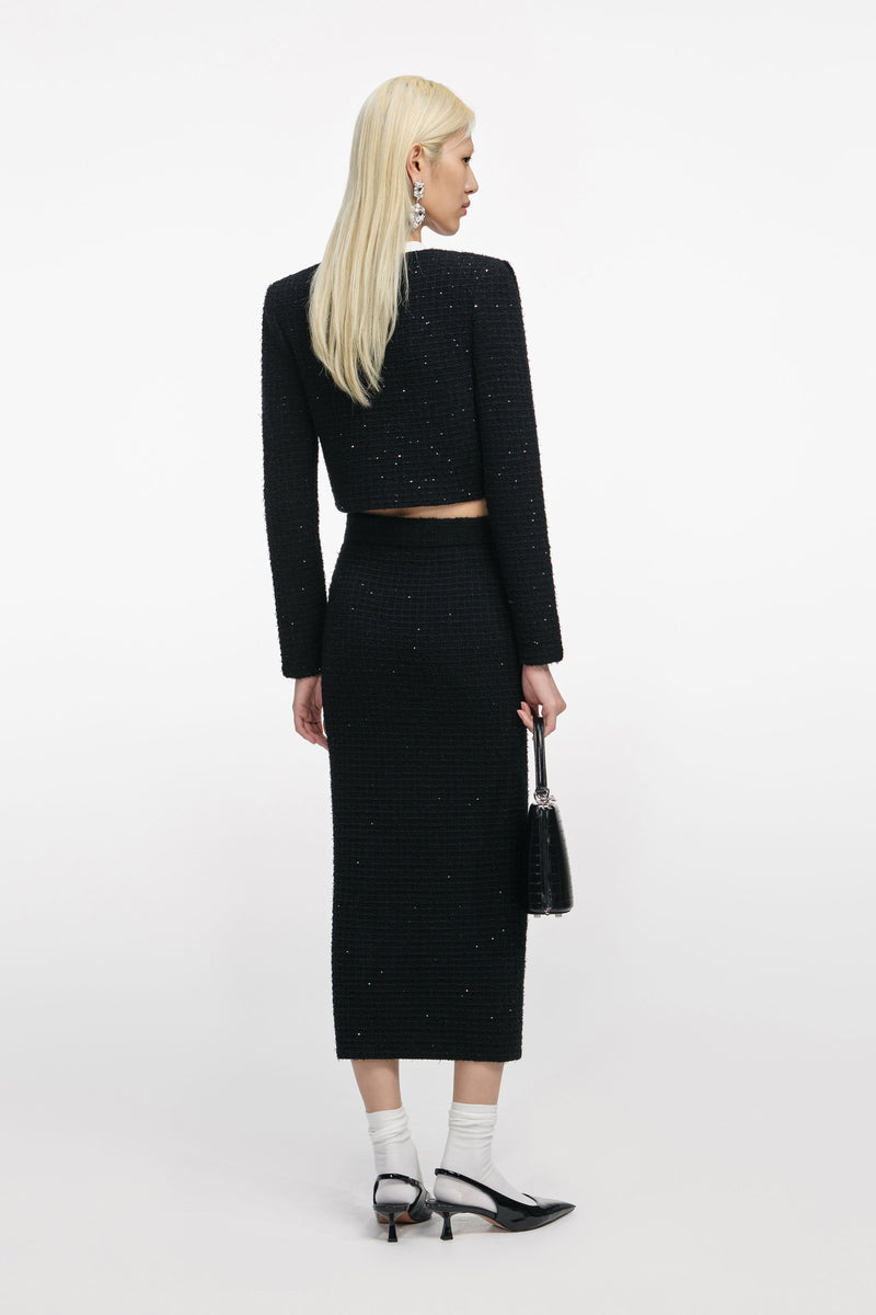 Black Floral Textured Knit Jacket