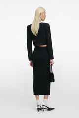Black Textured Knit Midi Skirt