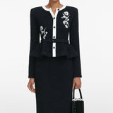 vicky Black Floral Textured Knit Midi Dress