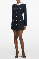 stacey Navy Boucle Long Sleeve Mini Dress