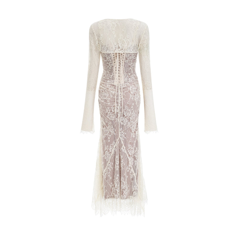 Valérie white floral lace mesh maxi dress