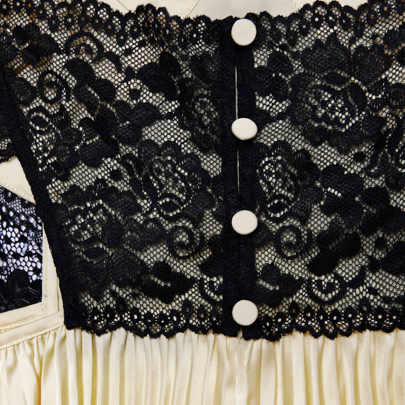 josephine Yellow Satin Lace Maxi Dress