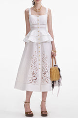 helen Cream Linen Peplum Midi Dress