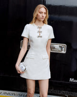 deirdre Cream Boucle Bow Mini Dress
