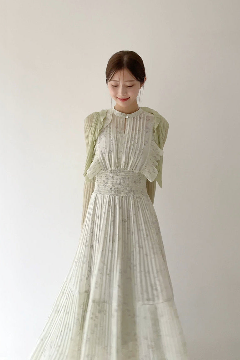 audrey sleeveless pleated floral midi dress in mint green