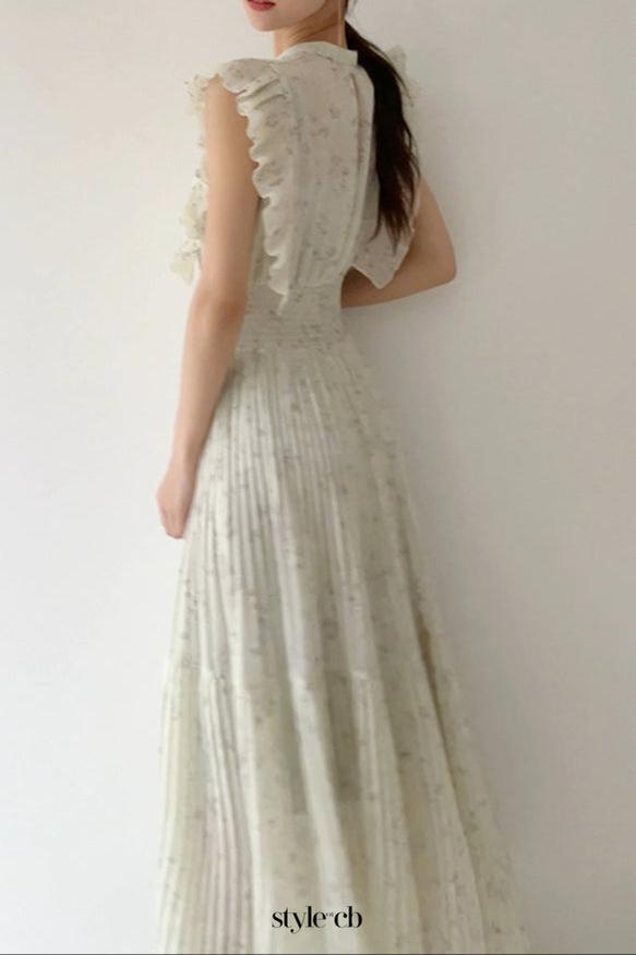 audrey sleeveless pleated floral midi dress in mint green