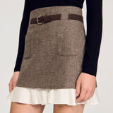 setlla Mini skirt with frill with belt in brown