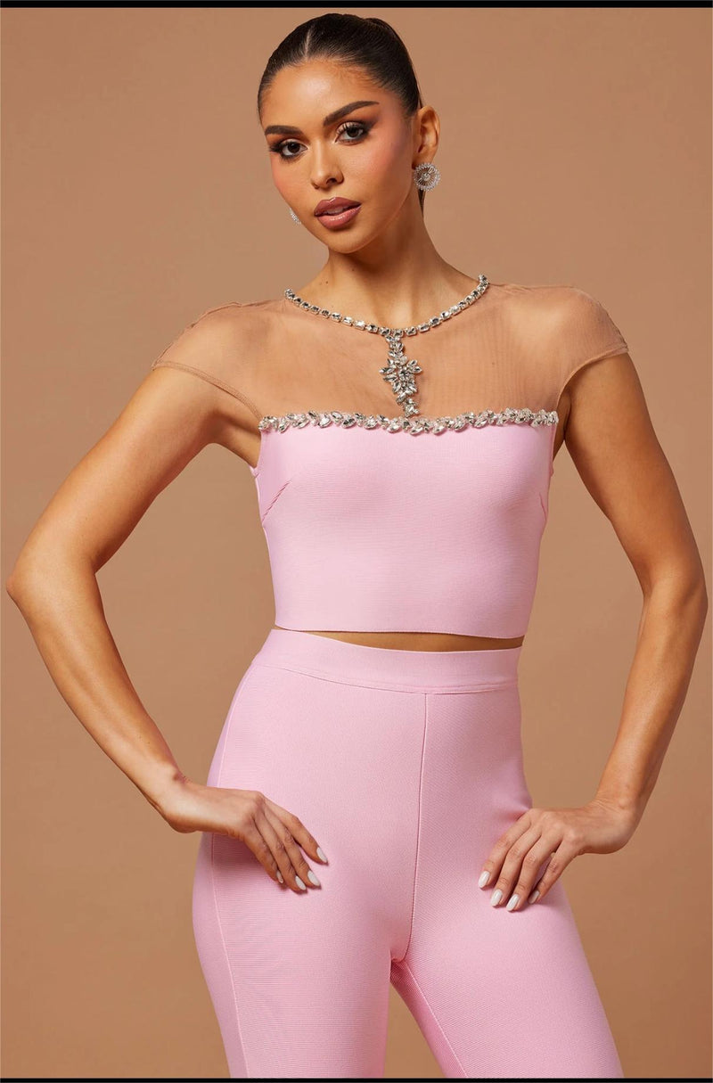 BANDAGE PANT & TOP SUIT IN PINK