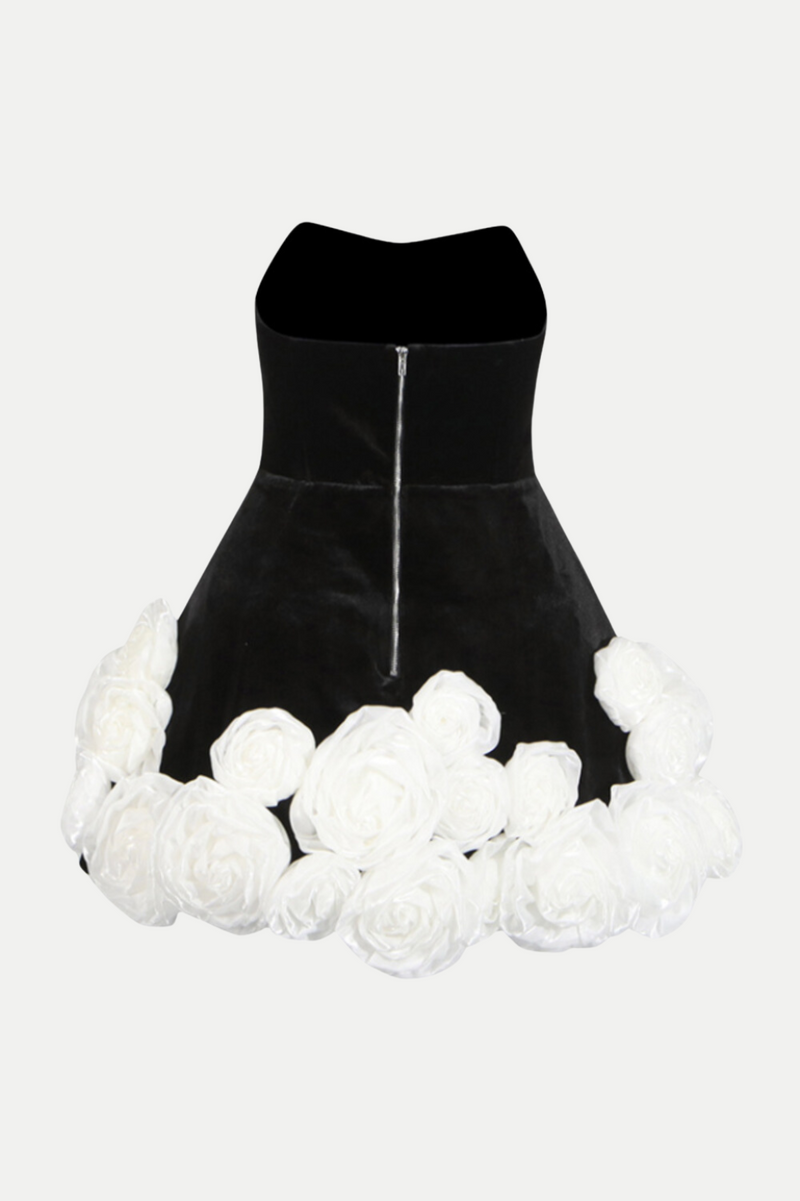 Sebast Flower Strapless Velvet Mini Dress In Black