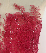 RED FLORAL LACE EMBROIDER MIDI DRESS