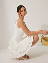 Square Neck Pleated layered mini Dress