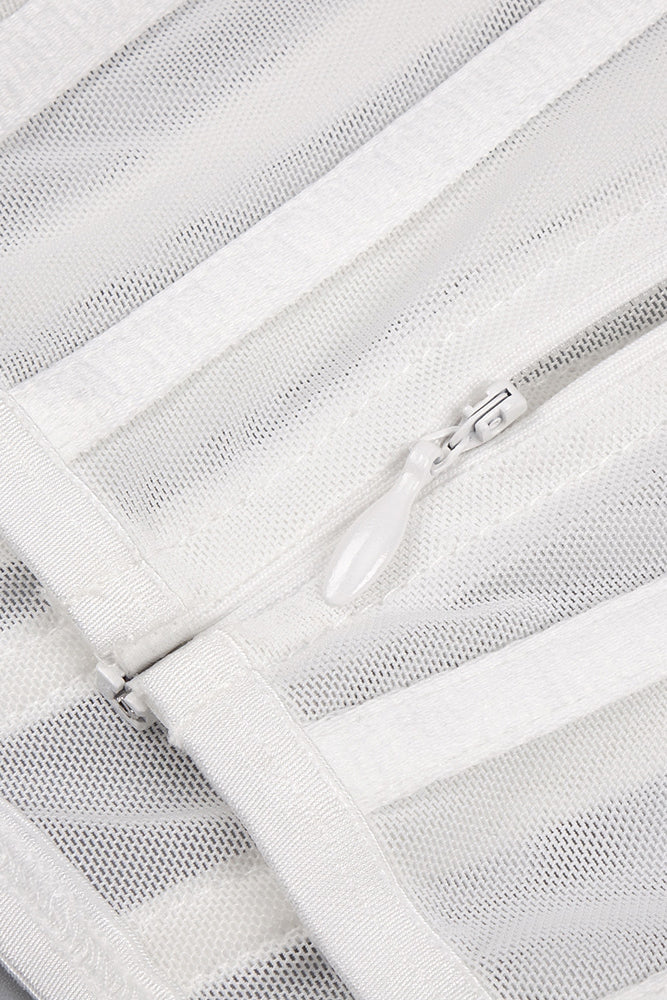 priscilla Strapless Veiled Corset Maxi Dress in white