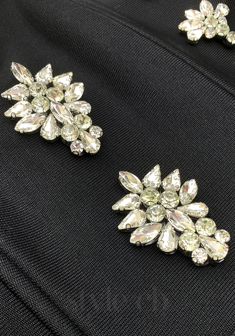 STRAPLESS CRYSTAL DETAIL MAXI DRESS BLACK