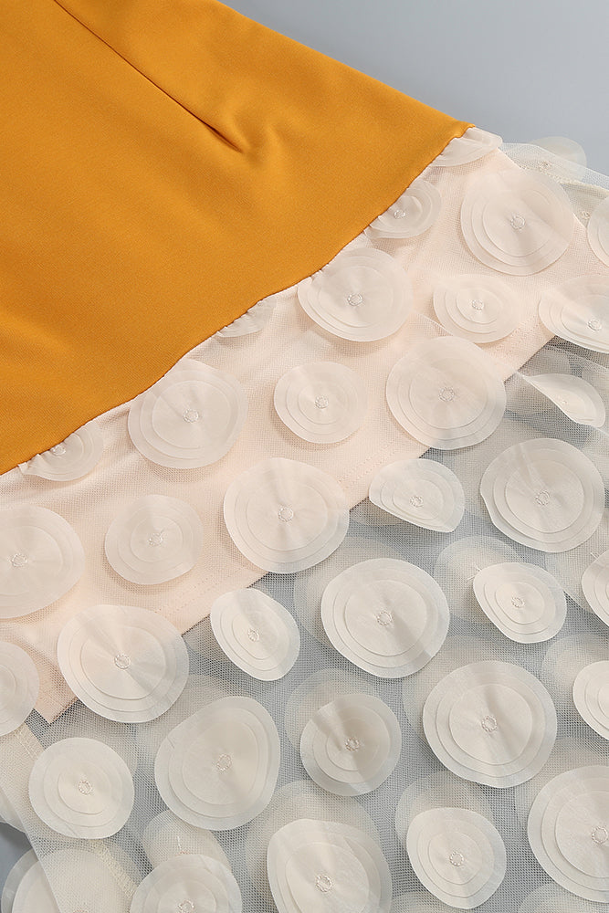 Nodin Strapless Dot Mesh Maxi Dress in orange