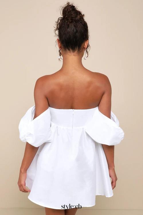 Sweet Vision White Taffeta Off-the-Shoulder Babydoll Mini Dress