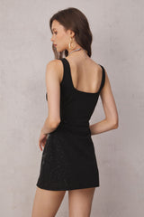 Sylvia Rhinestone Embellished Sky Mini Dress in black