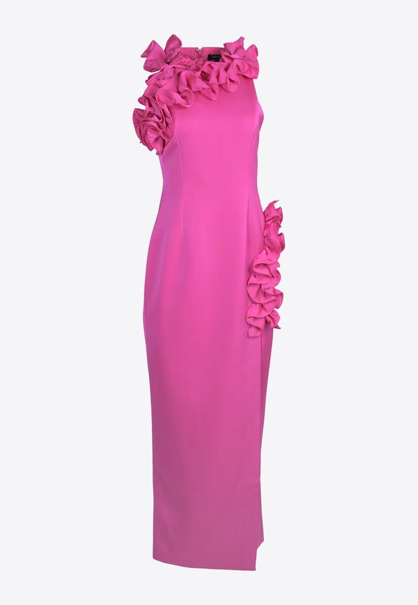 Hot Pink Ruffled Midi Dress