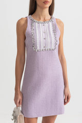 Sequin Lace Embellishments Textured Mini Dress In Purple