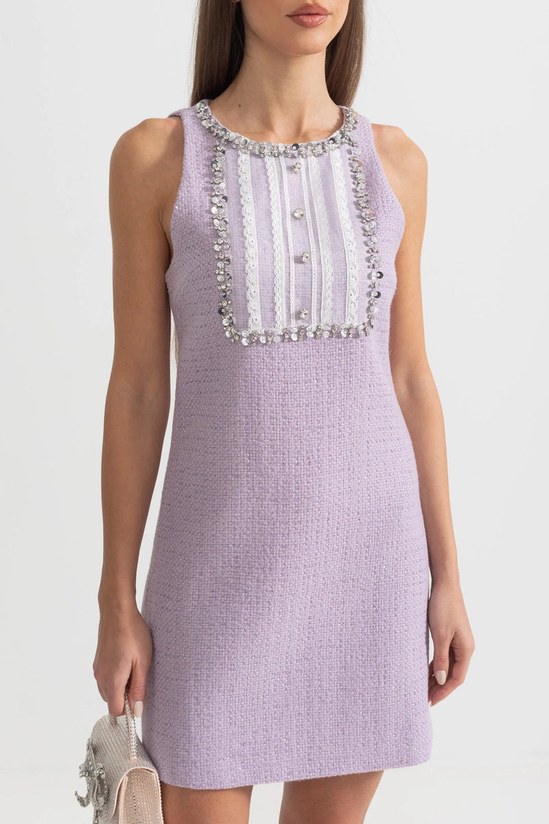 Sequin Lace Embellishments Textured Mini Dress In Purple