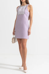 Sequin Lace Embellishments Textured Mini Dress In Purple