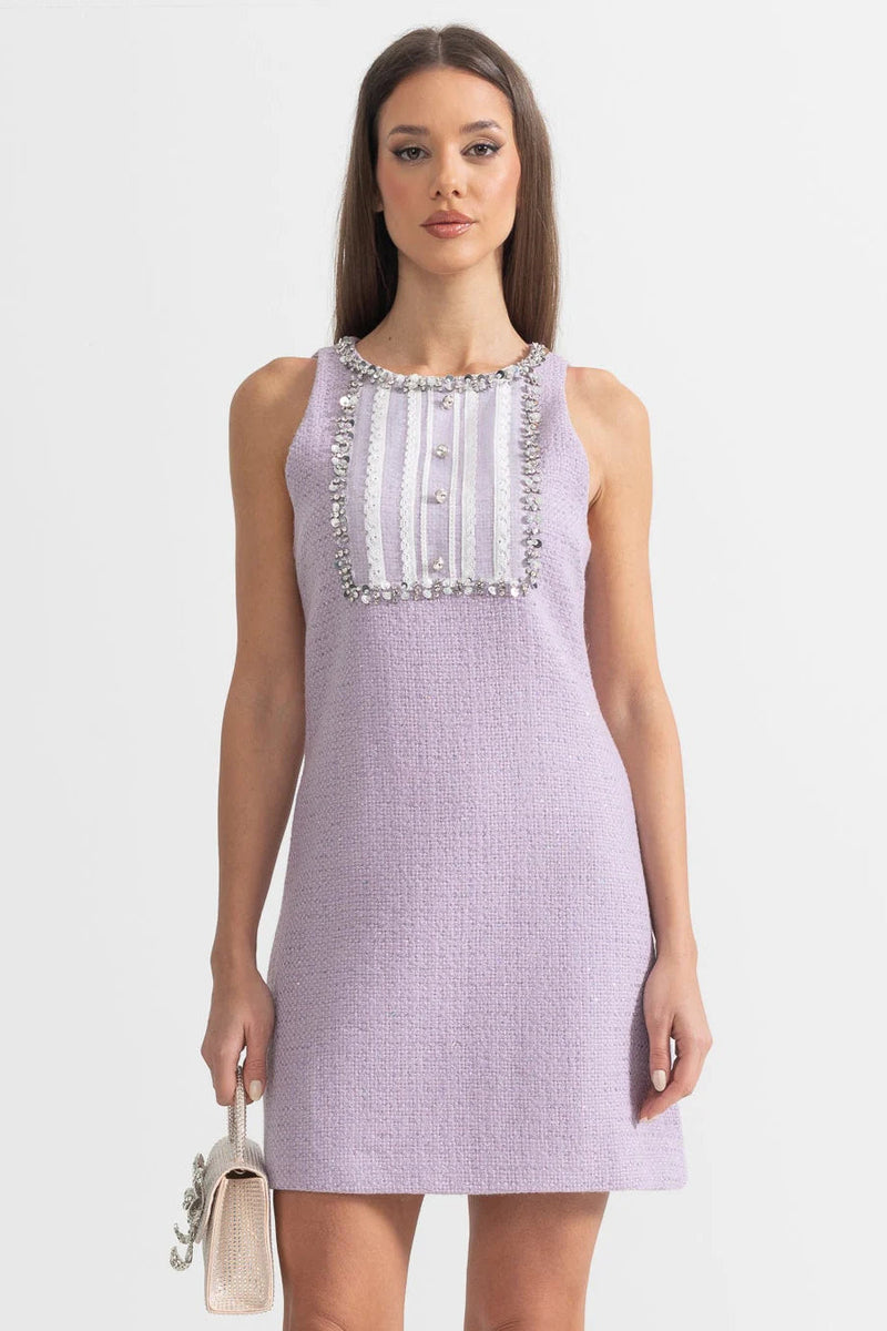 Sequin Lace Embellishments Textured Mini Dress In Purple