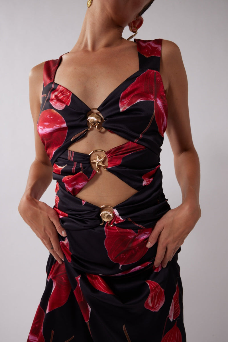 Cut Out Midi Dress - Noir Anthurium