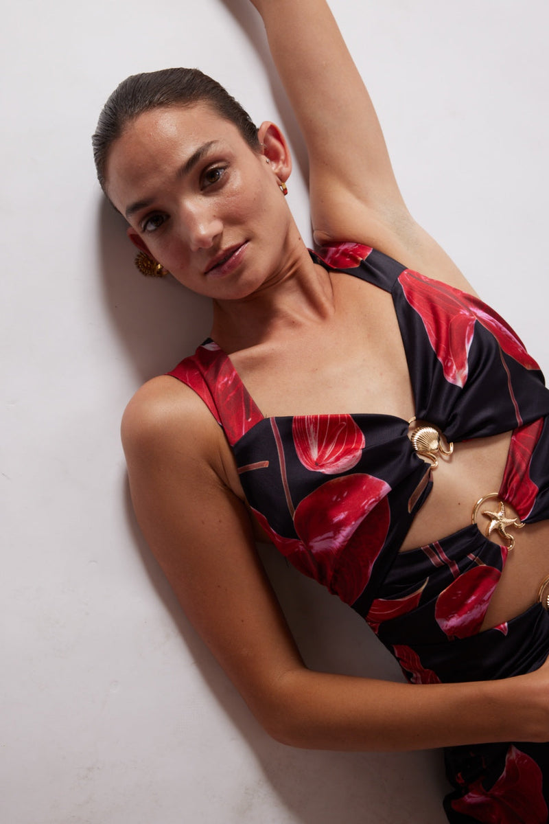 Cut Out Midi Dress - Noir Anthurium