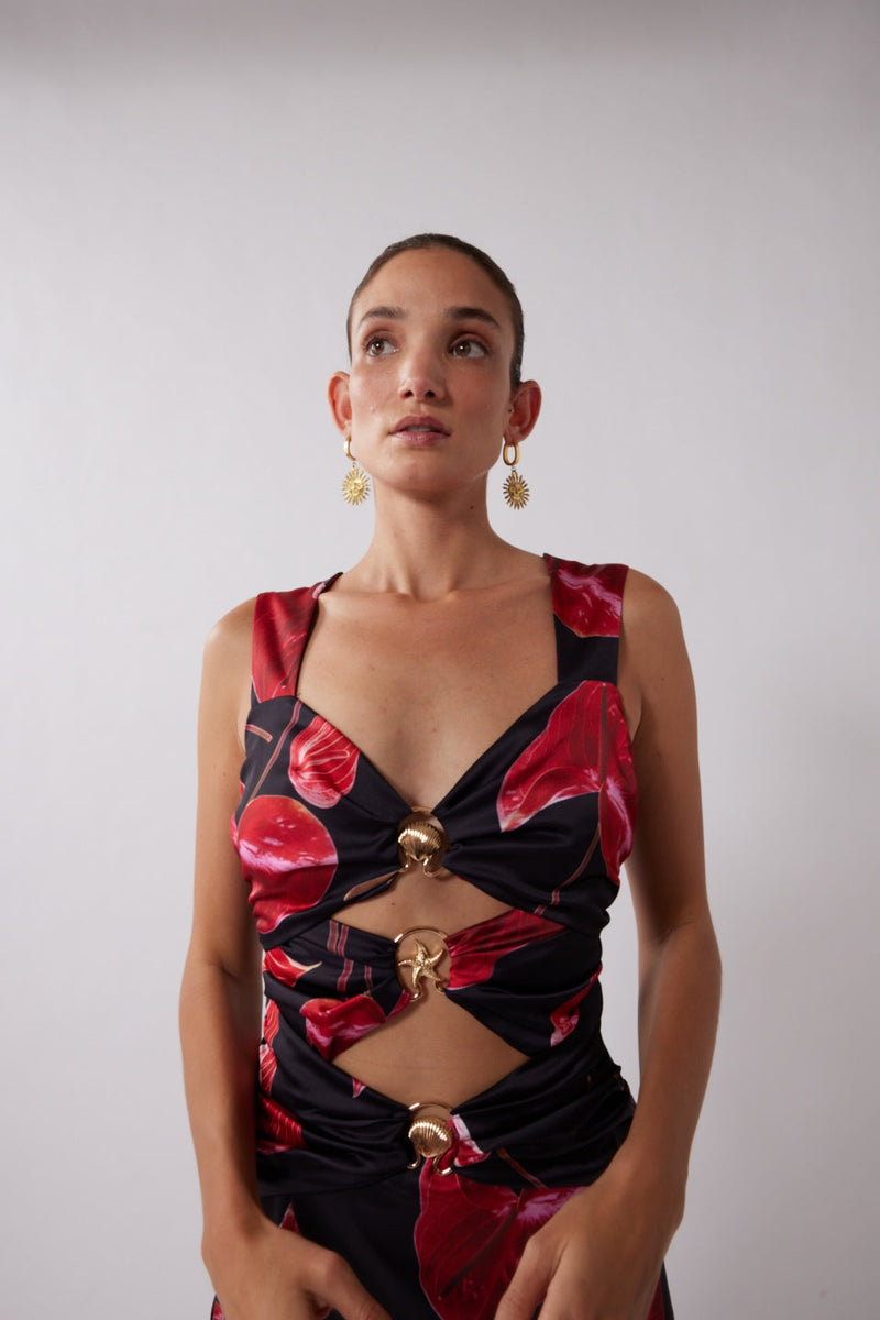 Cut Out Midi Dress - Noir Anthurium