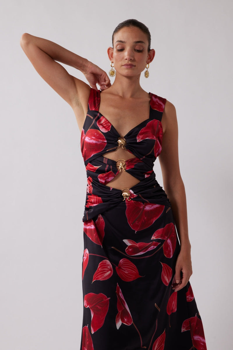 Cut Out Midi Dress - Noir Anthurium
