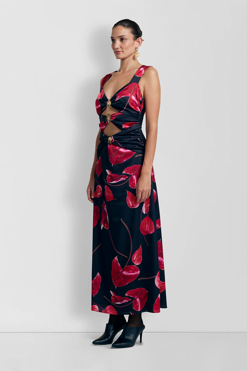 Cut Out Midi Dress - Noir Anthurium