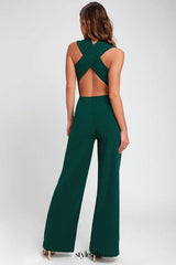 Thinking Out Loud Hunter Green Backless Jumpsuit