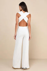 Thinking Out Loud White Backless Jumpsuit