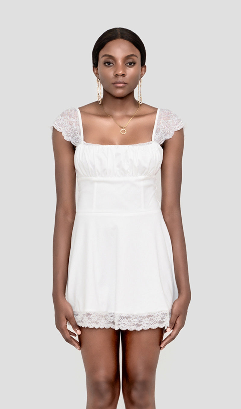 SATIN  LACE MINI DRESS