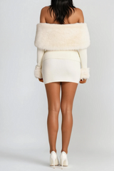 sherry Off Shoulder Furry Skirt Set