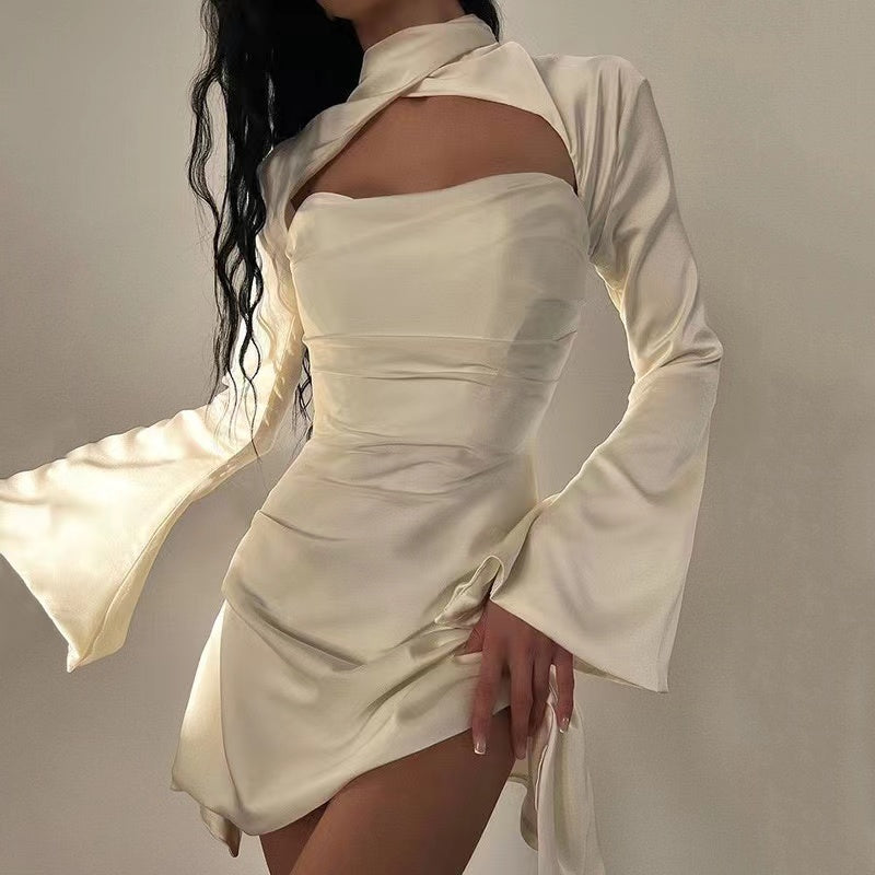 SATIN MINI DRESS IN IVORY
