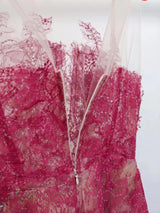 RED FLORAL LACE EMBROIDER MIDI DRESS