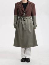 Belted Blazer Trench Coat in Brown Gray