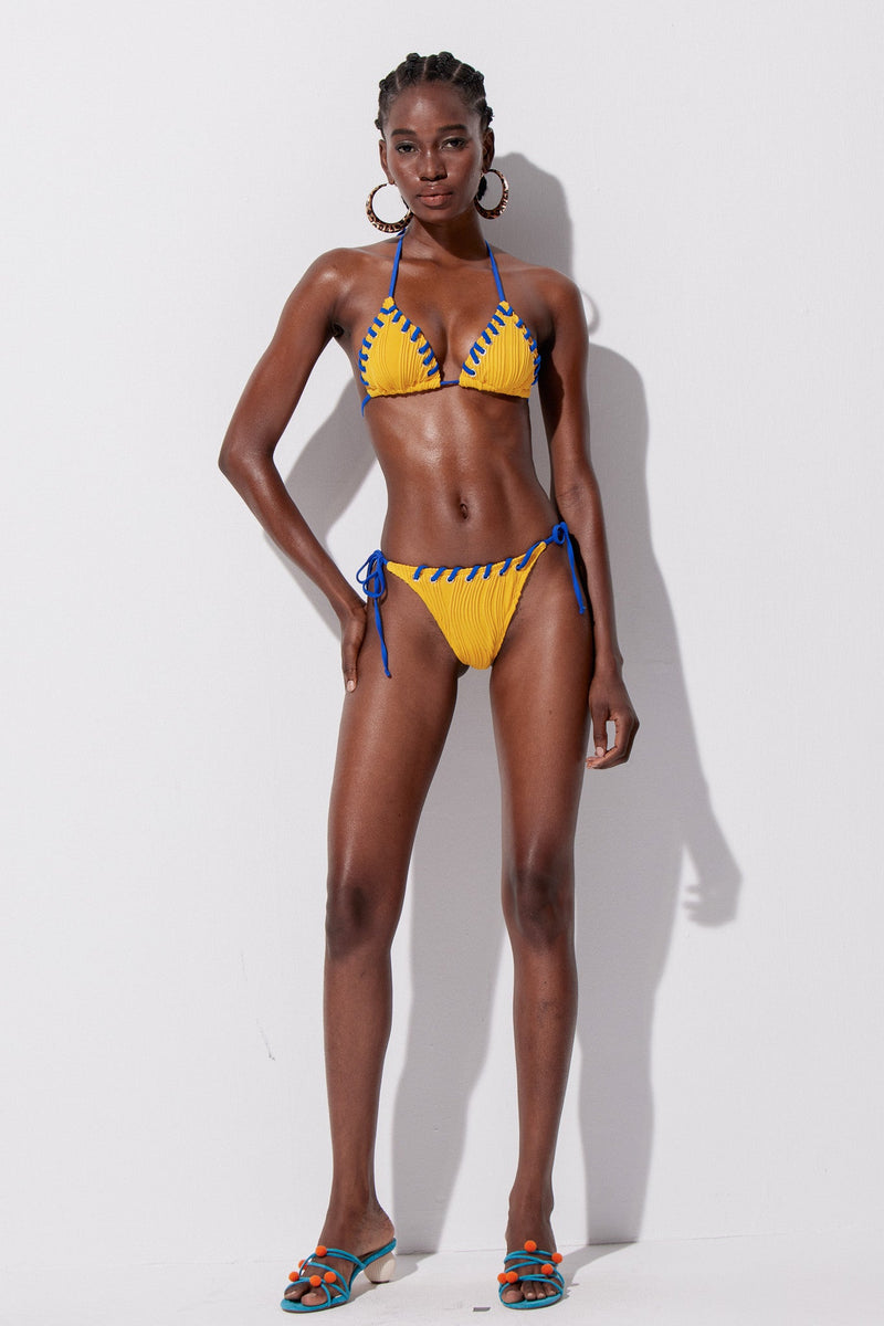 Ying Stripe Halter Neck Swimwear In Yellow