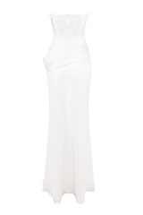 priscilla Strapless Veiled Corset Maxi Dress in white