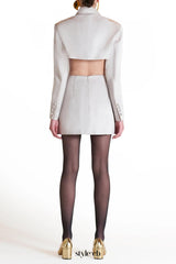 odelette Metal buttoned blazer skirt set in beige